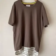 quilt クオルト メンズ 半袖 Lサイズ 重ね着風 古着 Tシャツ カーキ