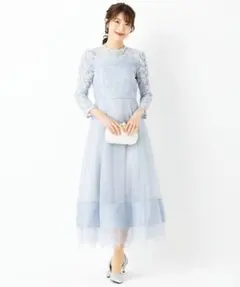 【スナイデル】ボリュームフレアレースドッキングドレス ライトブルー