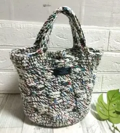 ニットバック♡　春のブロック編みトートバッグ　ホワイト