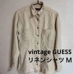 【ヴィンテージ】GUESSゲスリネンシャツ アイボリー Mサイズ メタルボタンのサムネイル