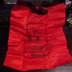 スヌーピー エコバッグ 赤 折りたたみコンパクト+スヌーピーレザー調ポーチ