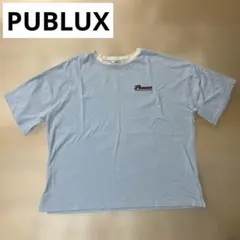 【ゆったりシルエット】バックプリントロゴ リンガーTシャツ ブルー 水色のサムネイル