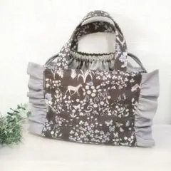 セール⭐　リバティ　ヨシエ　あおり巾着　トート　バッグ　グレー系