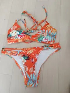 オレンジ・フローラル セパレート水着 L