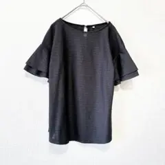 CLOSSHI クロッシー【M】フリル袖ボーダーカットソー ダークグレー系