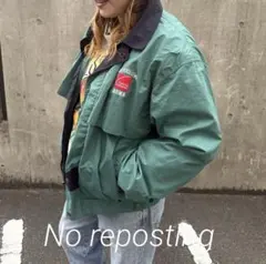 古着 緑色　ダブル襟ジャンパー ライトアウター　ブルゾン