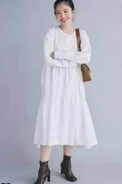 Basement Online ホワイト ティアードワンピース