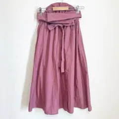 ナイスクラップ リボン付き ピンクのフレアロングスカート 巻きスカート フリー