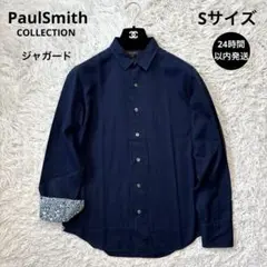 【ポールスミス　コレクション】フローラルジャガード ドレスシャツ　ネイビー　S
