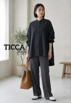 TICCA ティッカ スクエアビッグシャツ バンドカラー 長袖 黒 ブラック Fのサムネイル