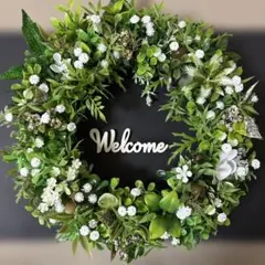 グリーンとかすみ草のリース★グリーンリース★ナチュラルリース★玄関リース