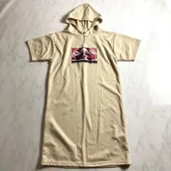 美品　半袖ワンピース　ロング丈　カジュアル　フード付き　ピンク　Ｌ