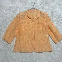 【hi-fasion】シースルー　シアーシャツ　花柄　オレンジ　レイヤード