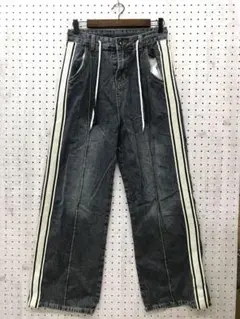 y2k スポーツミックス 古着 サイドライン ウォッシュデニムバギーパンツ