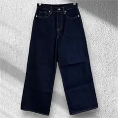 【美品！】無印良品 MUJIハイウエストデニムワイドパンツ インディゴブルー