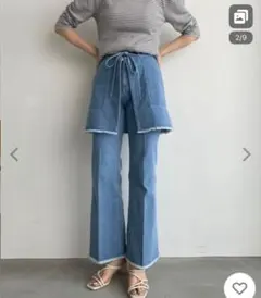 ローリーズファームスカパンフウSETデニムパンツ　ウエストリボン付きライトブルー