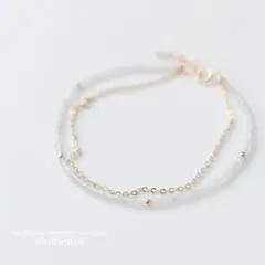 14kgf 天然石ラブラドライトのかわいい2連華奢ブレスレット ノワールドプーぺ