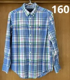 Ralph Lauren キッズ　チェック柄 長袖シャツ ブルー　160