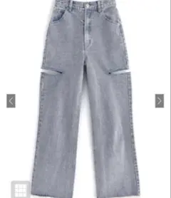 サイドスリットダメージデニムワイドパンツ[gm694]　サイドカット　ジーンズのサムネイル