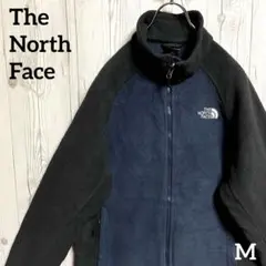 ノースフェイス　ジップアップフリース　メンズM　黒青　ロゴ刺繍　ジャケット　古着