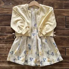 試着のみ プティマイン キッズ 花柄ワンピース/長袖ジップカーディガン 90