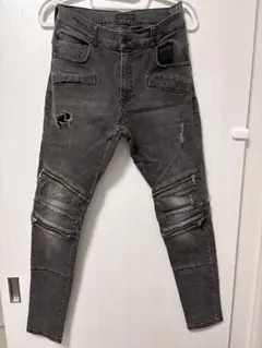 ZARA バイカーデニムパンツ ダメージ加工 グレー