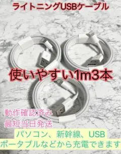 ライトニングUSBケーブル 1m 3本セット