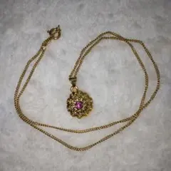 ヴィンテージ ゴールドネックレス ペンダント ピンクストーン