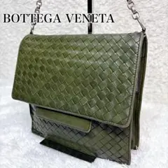 BOTTEGA VENETA イントレチャート レザー バッグ　グリーン　カーキ