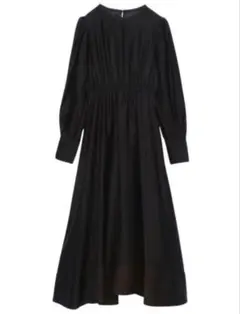 anuansクルーネックウエストギャザーワンピース☆ブラック
