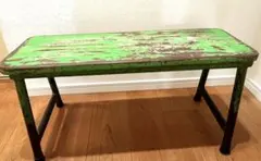 古道具　シャビー　ベンチ スツール テーブル　レトロ ヴィンテージ　グリーン
