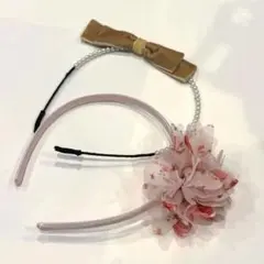 子供用 花飾りリボン付きカチューシャ 2個セット 結婚式 ドレス 発表会