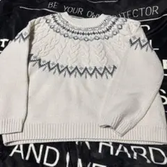 GU ケーブル編み長袖セーター ホワイト系　L