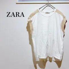 ザラ トップス ノースリーブ 袖リブニット コットン100% 白 ベージュ 無地