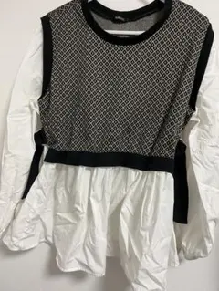 3L 長袖シャツ 黒と白のデザイン