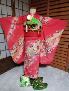 七五三 7歳 着物セット だらり帯 フルセット 四つ身 紺色 金駒刺繍 美