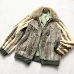希少色◎ミンク ストライプ ファーコート グリーン 毛皮 ジップ