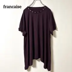 フランセーズ【4Ｌ】半袖Tシャツ アシンメトリー スタッズ 紫 チュニック丈