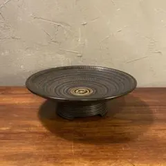 昭和レトロ 高足 菓子盆 インテリアトレイ 漆器 天然木 独楽塗り 伝統工芸