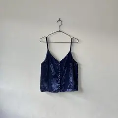 ビンテージ ベロアビスチェ キャミソール ネイビー 紺 ベルベット L オシャレ