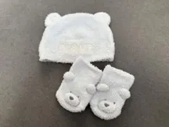 gelato pique クマ耳付きベビー帽子 ブルー　靴下