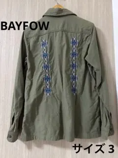 BAYFLOW ベイフロー 刺繍 ミリタリー シャツ カーキ