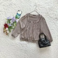 ミッシュマッシュ ブルゾン フリル 光沢 38/M ジップアップ 大人可愛いのサムネイル