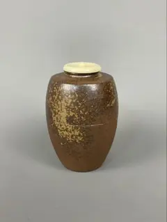 茶道具　備前焼茶入　木村陶峰作　備前焼火襷文中海茶入　藤種緞子仕覆付　美品！！ 0904094629_66d7ade58e347.jpg