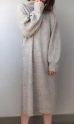 ビームス、ヤク混袖ケーブルニットワンピース