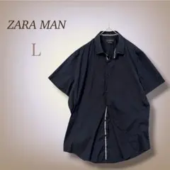 ZARA 半袖 シャツ スリムフィット 無地 シンプル ストライプ ブラックL