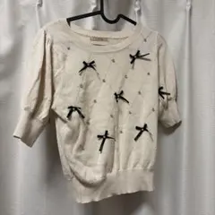 半袖 ニット 量産型 スナ系 お姉さん リボン ストーン 黒 地雷系 ems