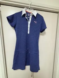 Puma ストライプポロワンピース 半袖 ネイビー