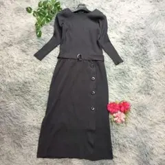美品✨【JUSGLITTY】ロングニットワンピース (1) チャコールグレー