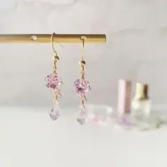 ピンクアメジスト×アメジスト×マライガーネット　天然石ピアス 透明感 高品質